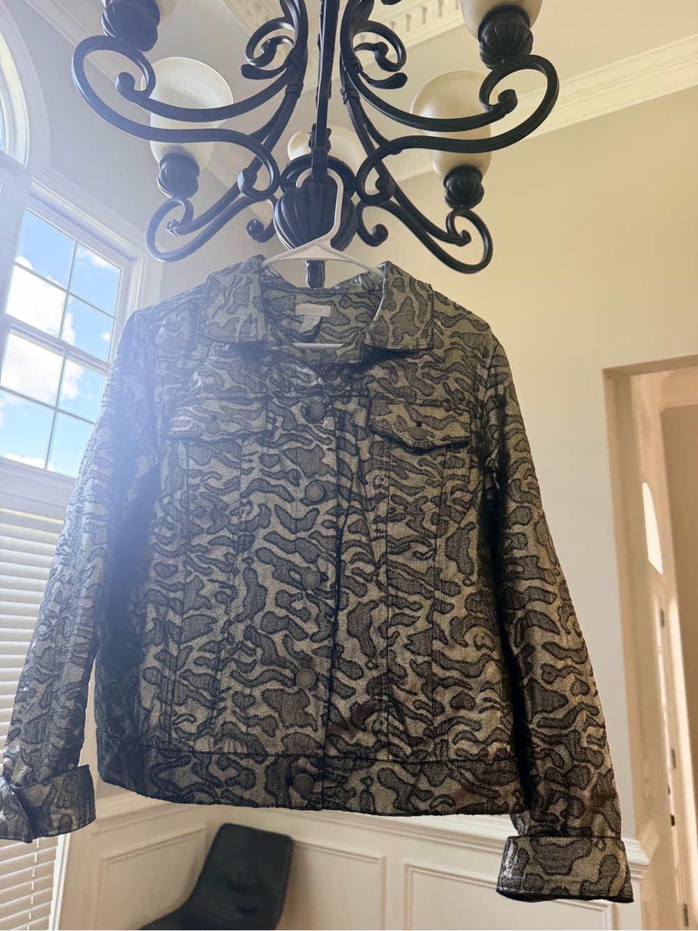Chico's Gray Patterned Jean Jacket - Picture 2 of 6